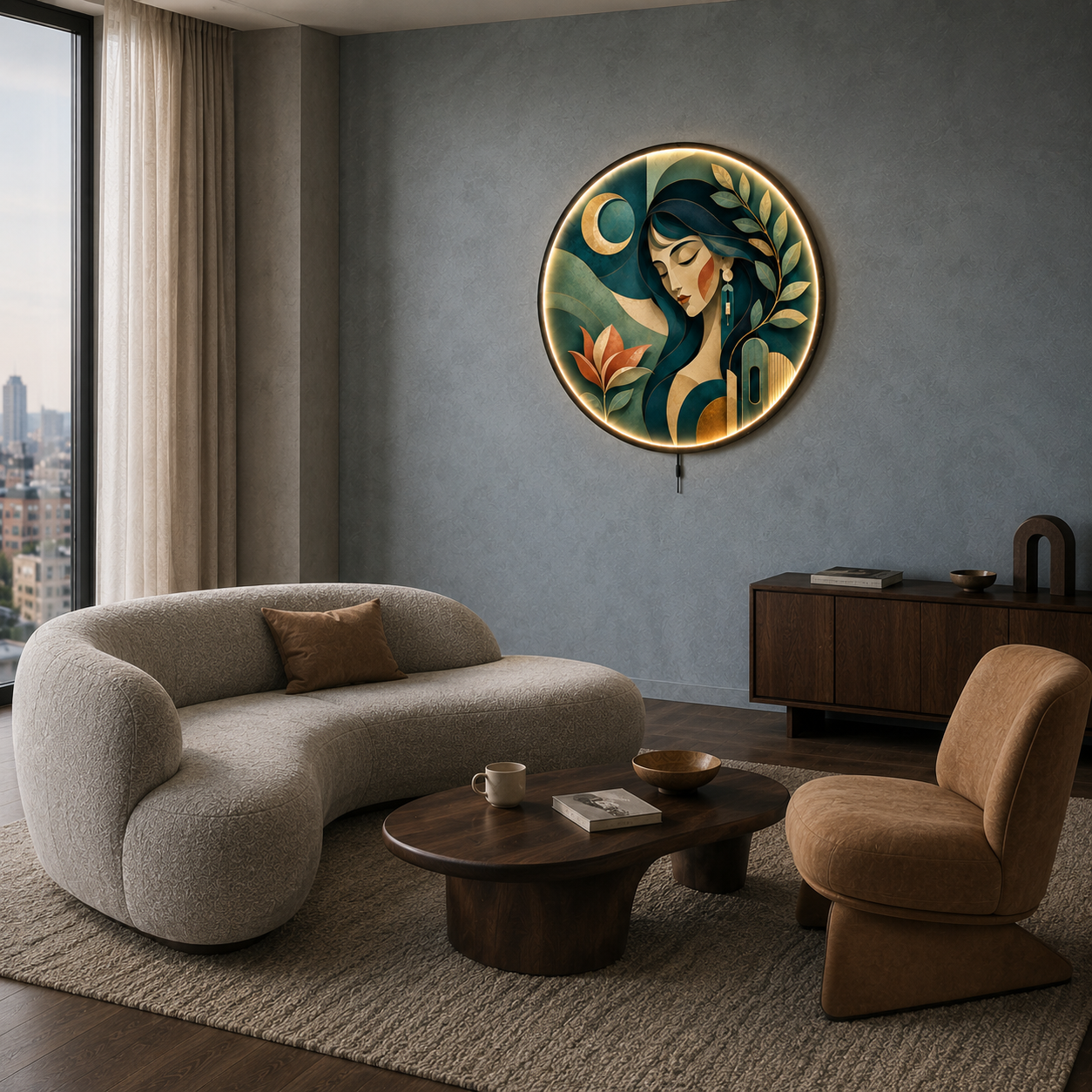 Emerald Muse LED Wall Art – Art Deco Botanical Portrait