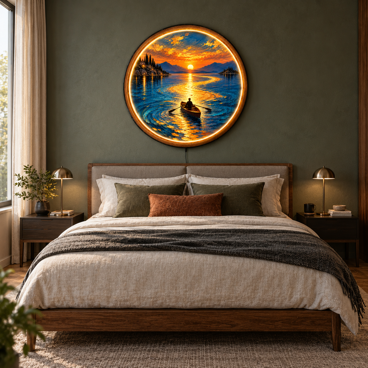 Golden Voyage LED Wall Art – Sunset Lake Lighted Decor