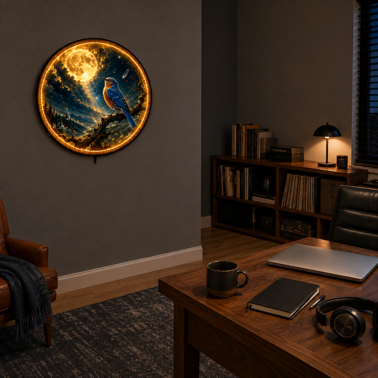 Moonbound Bluebird LED Wall Art – Celestial Bird Nature Decor