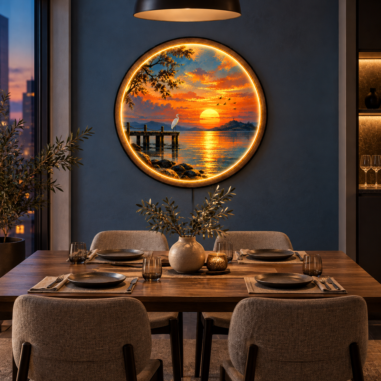 Golden Heron Sunset LED Wall Art – Coastal Nature Lighted Decor