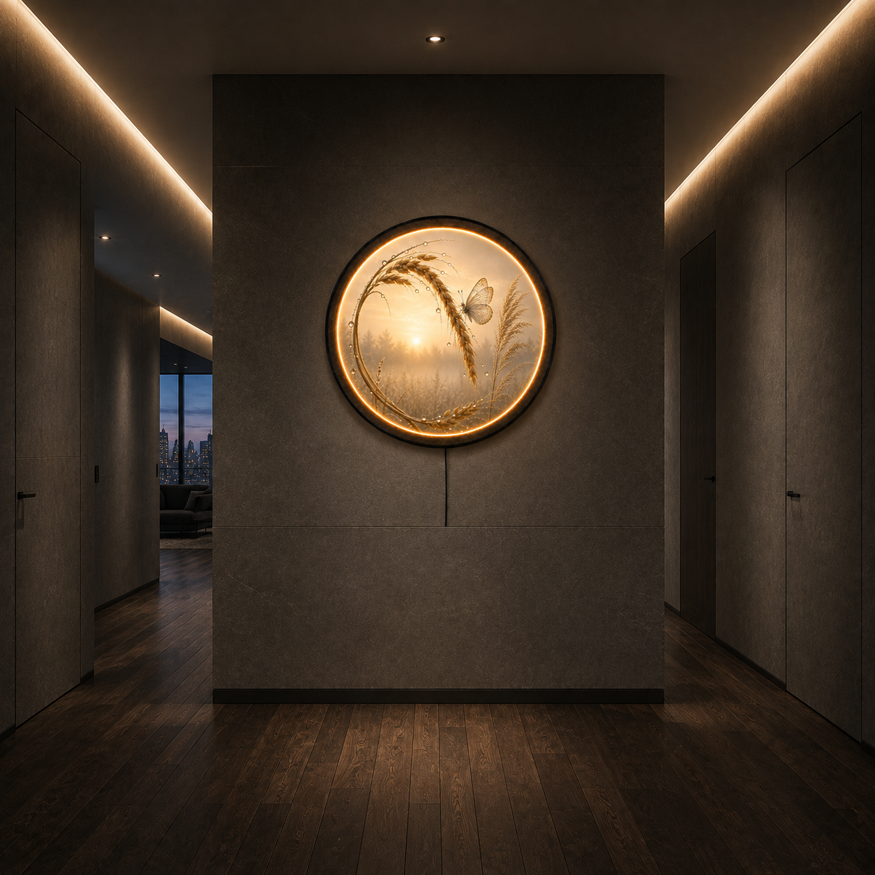 Golden Wheat & Butterfly LED Wall Art – Illuminated Nature Wall Decor | Warm White 12V LED