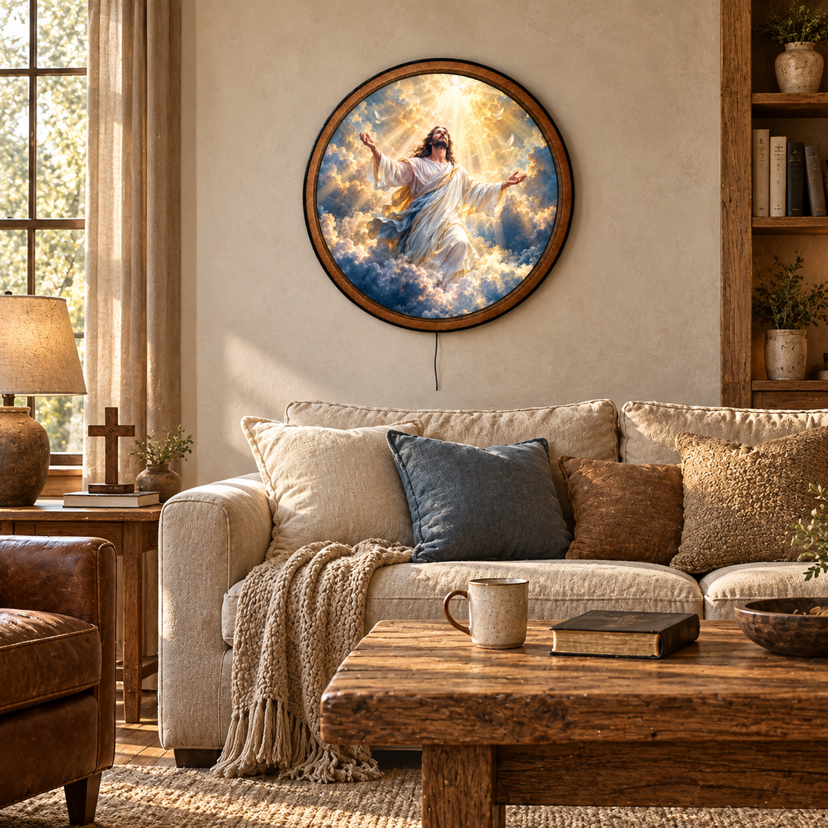 Handcrafted Jesus in Heavenly Light LED Wall Art