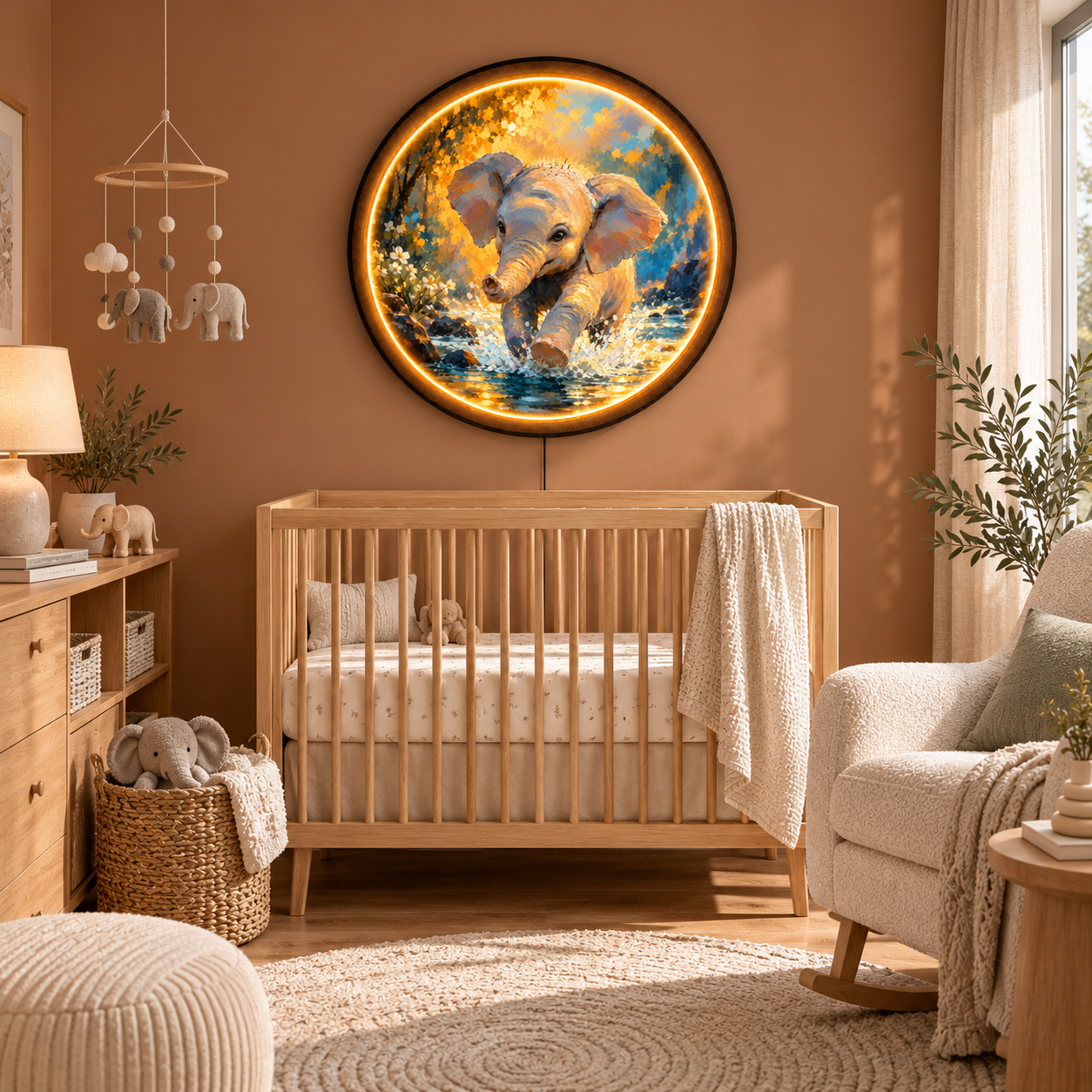 Little Elephant LED Wall Art – Cute Safari Nursery Decor