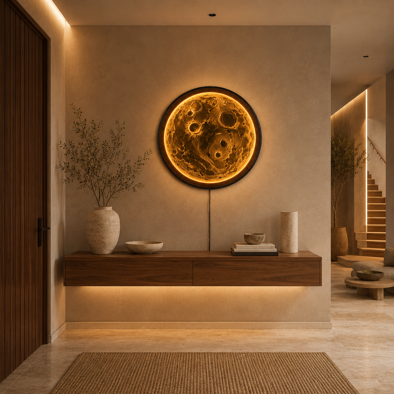Golden Moon LED Wall Art – Illuminated Lunar Acrylic Wall Decor