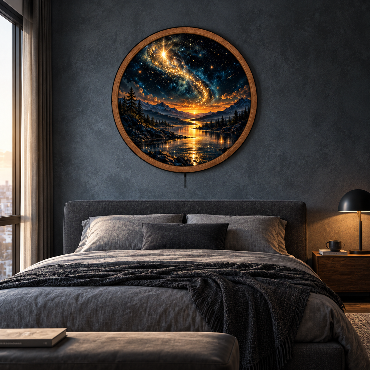 Golden Galaxy River LED Wall Art – Celestial Mountain Landscape