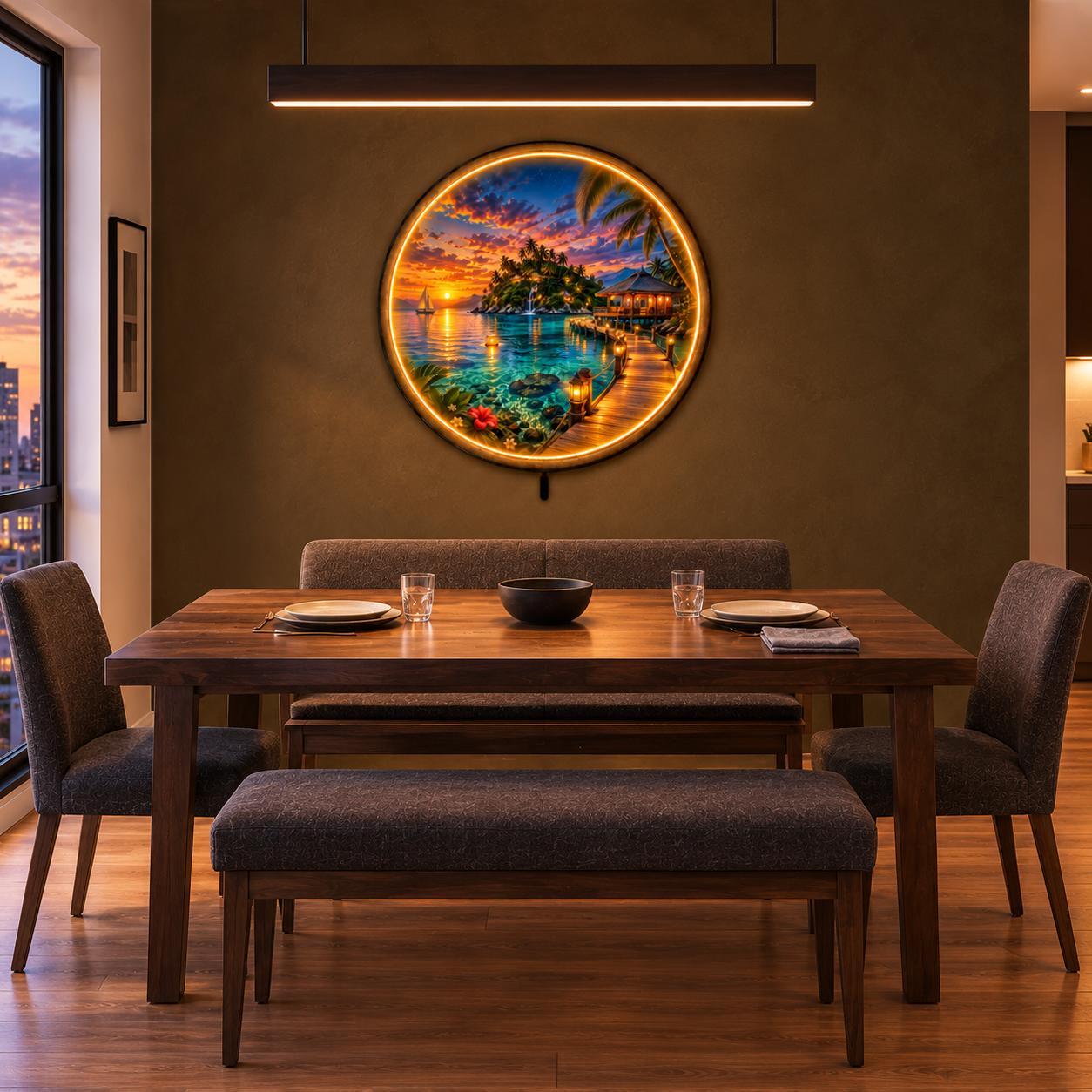 Island Afterglow LED Wall Art – Tropical Sunset Ocean Decor