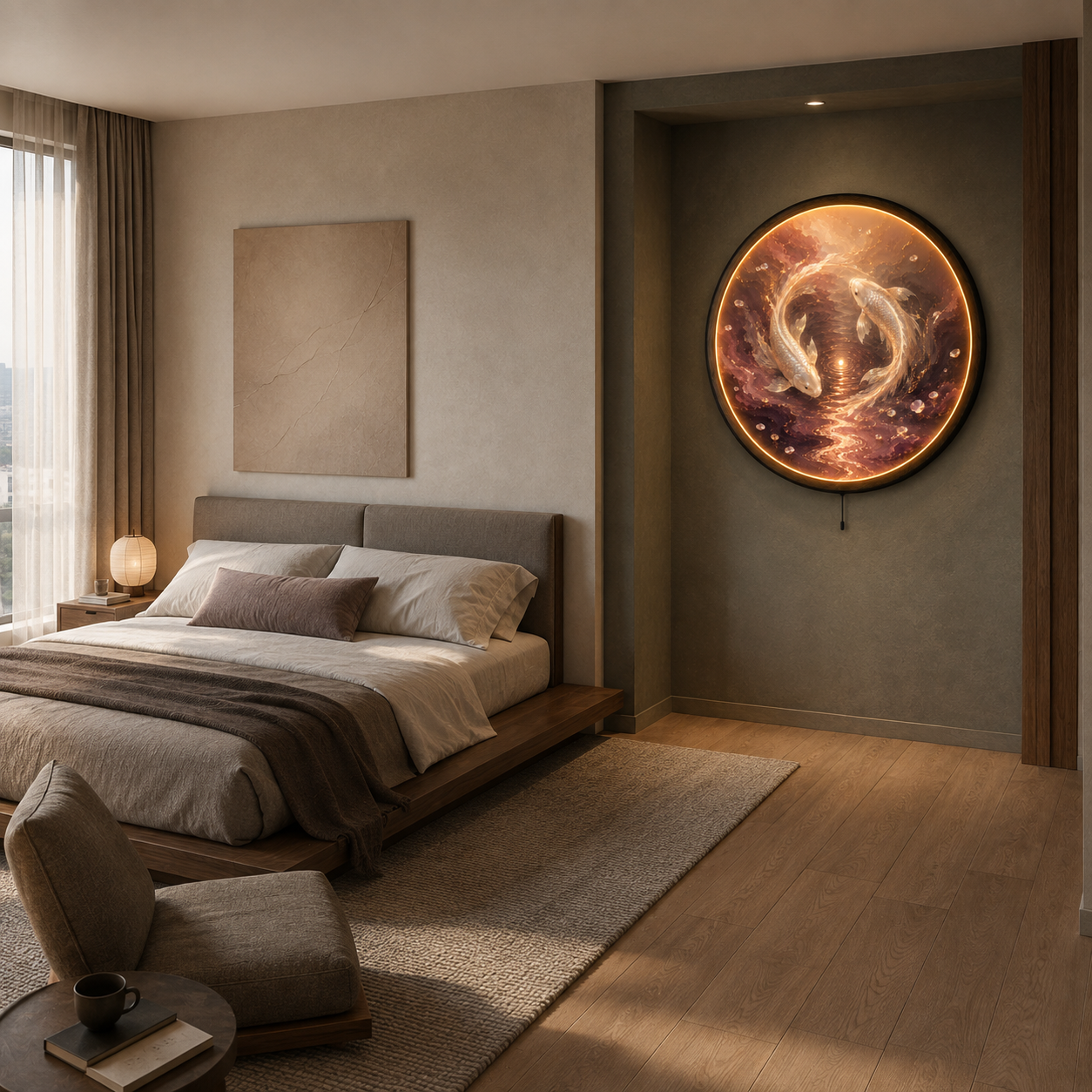 Pearl Koi LED Wall Art | Eternal Current Round Wall Decor