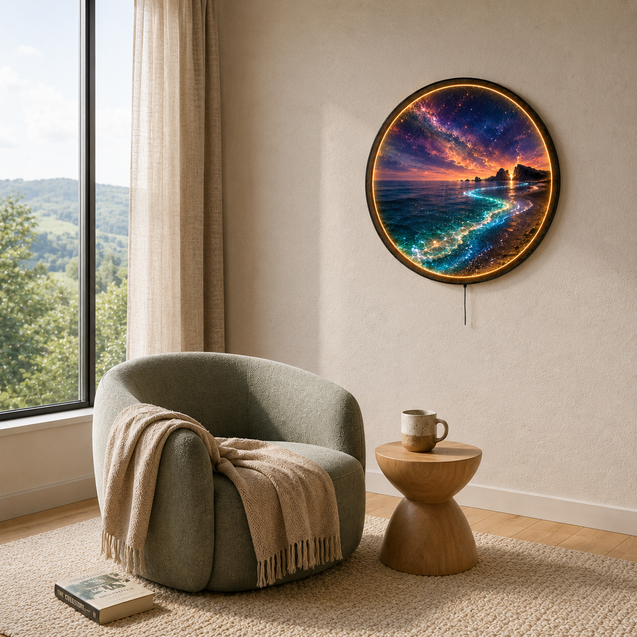 Bioluminescent Beach LED Wall Art – Galaxy Ocean Night Decor