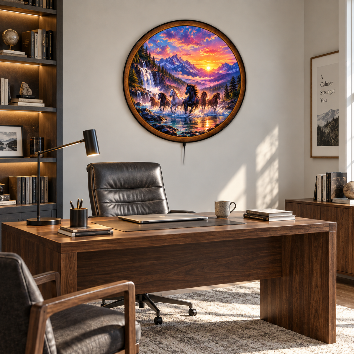 Wild Horses – Golden Mountain Sunset LED Wall Art