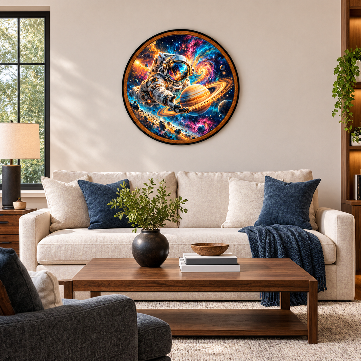 Cosmic Explorer – Handcrafted Round LED Wall Art