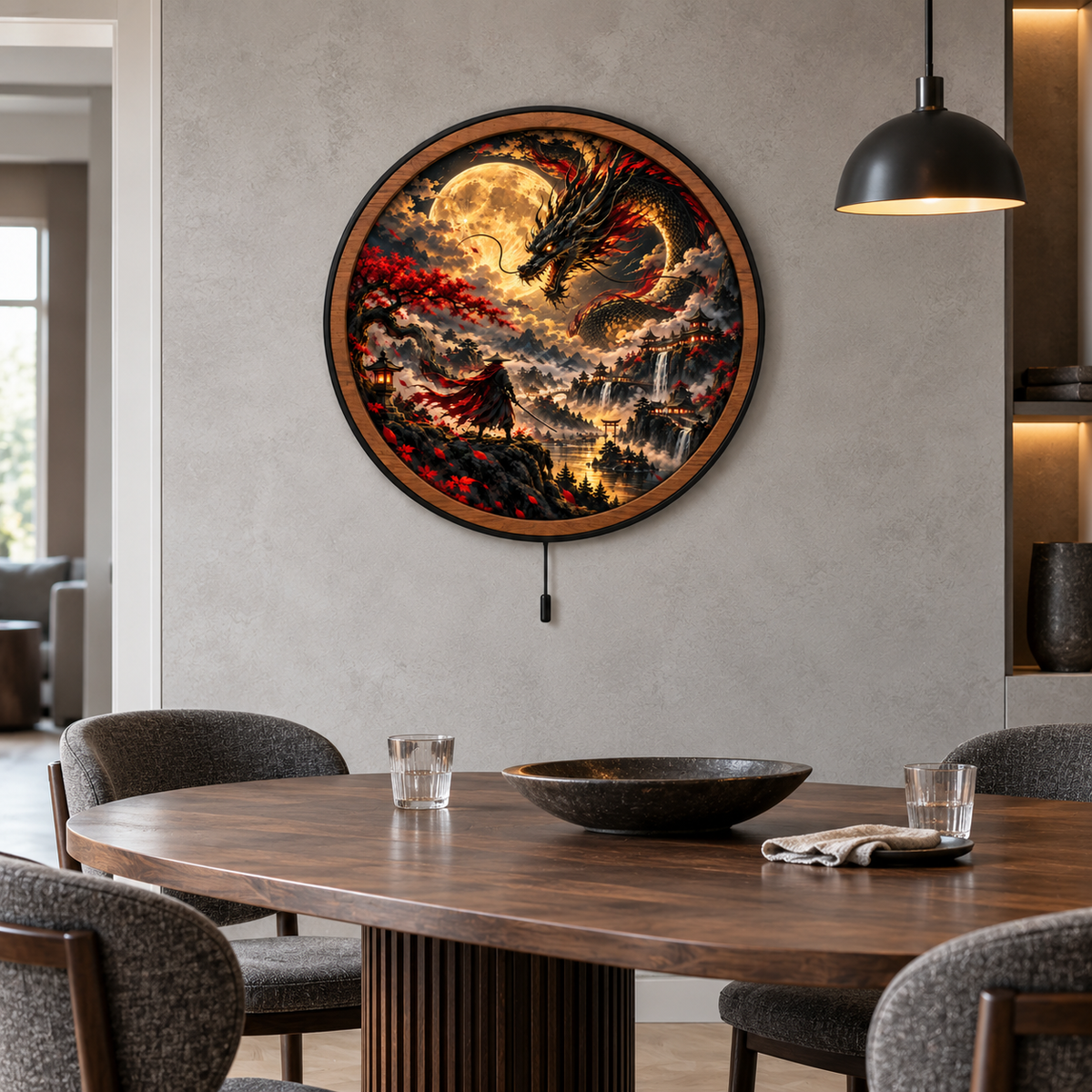 Dragon Moon Samurai – Japanese Fantasy LED Wall Art