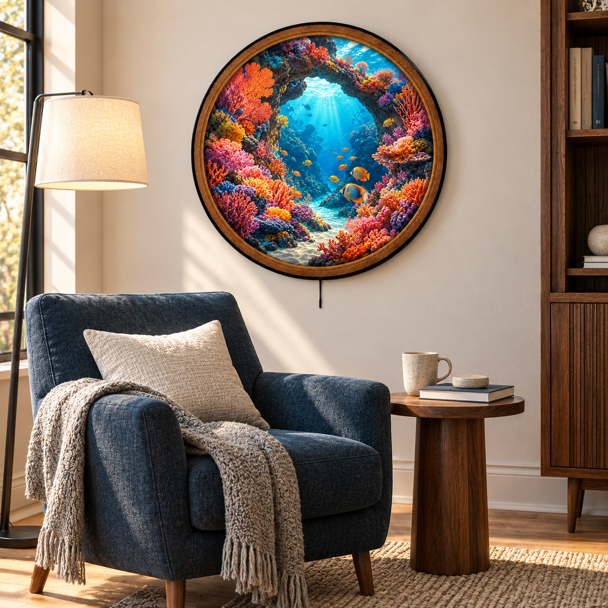 Colorful Coral Reef Paradise Circular LED Wall Art