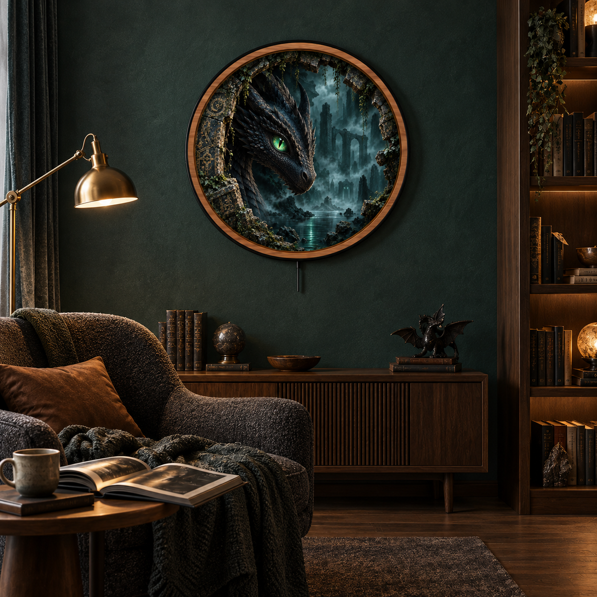 Shadow Dragon LED Wall Art – Dark Fantasy Ruins Decor