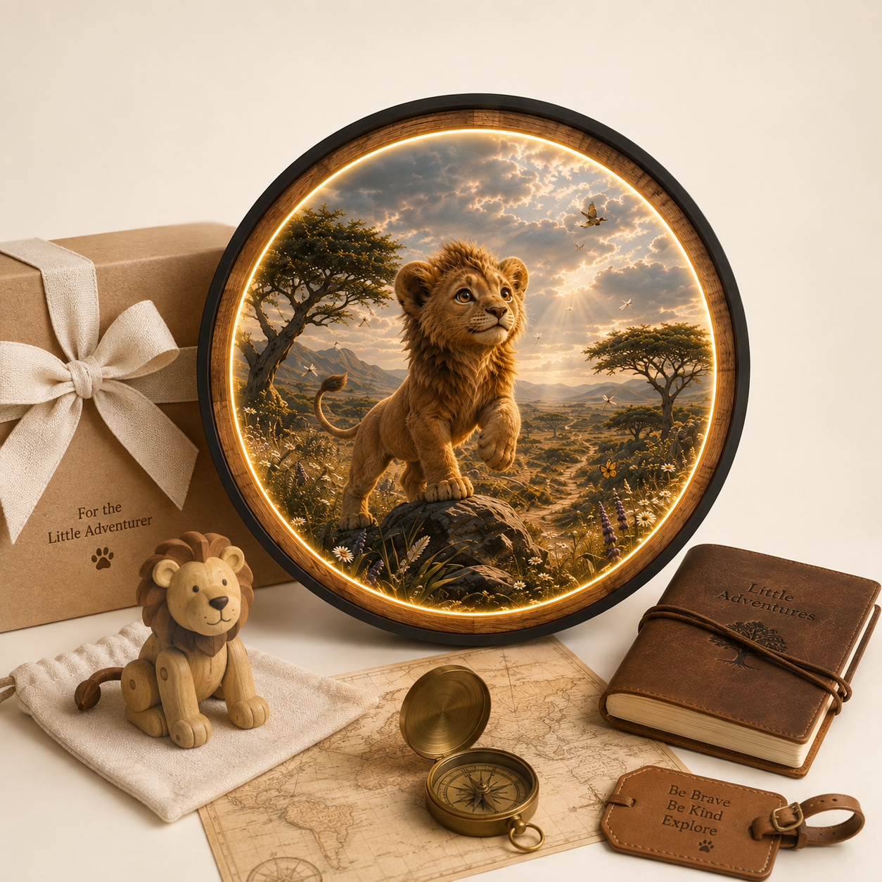 Little Safari Lion LED Wall Art, Cute Lion Nursery Light, Safari Animal Decor, Warm LED Night Light, Kids Bedroom Wall Decor