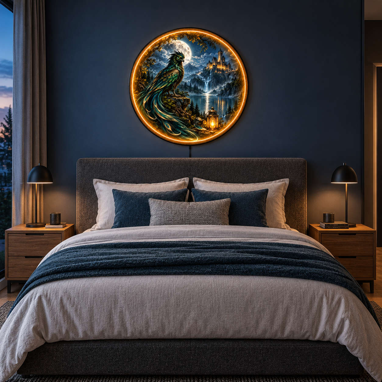 Emerald Bird LED Wall Art – Moonlit Castle Fantasy Decor