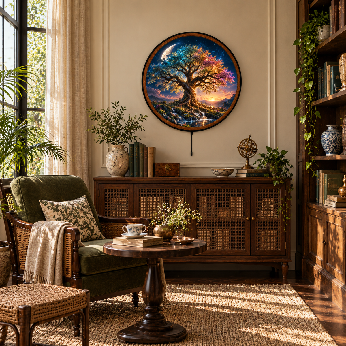 The Eternal Tree – Handcrafted Round LED Wall Art