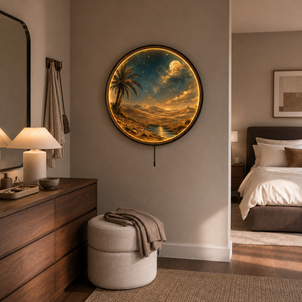 Desert Oasis Moon LED Wall Art – Boho Desert Night Decor