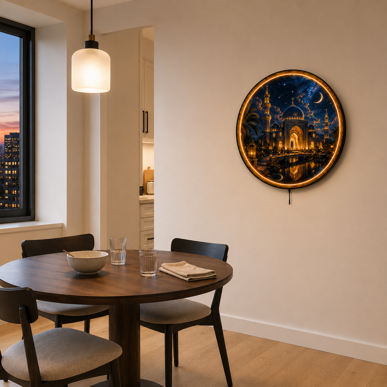 Crescent Sanctuary LED Wall Art – Moonlit Mosque Wall Decor