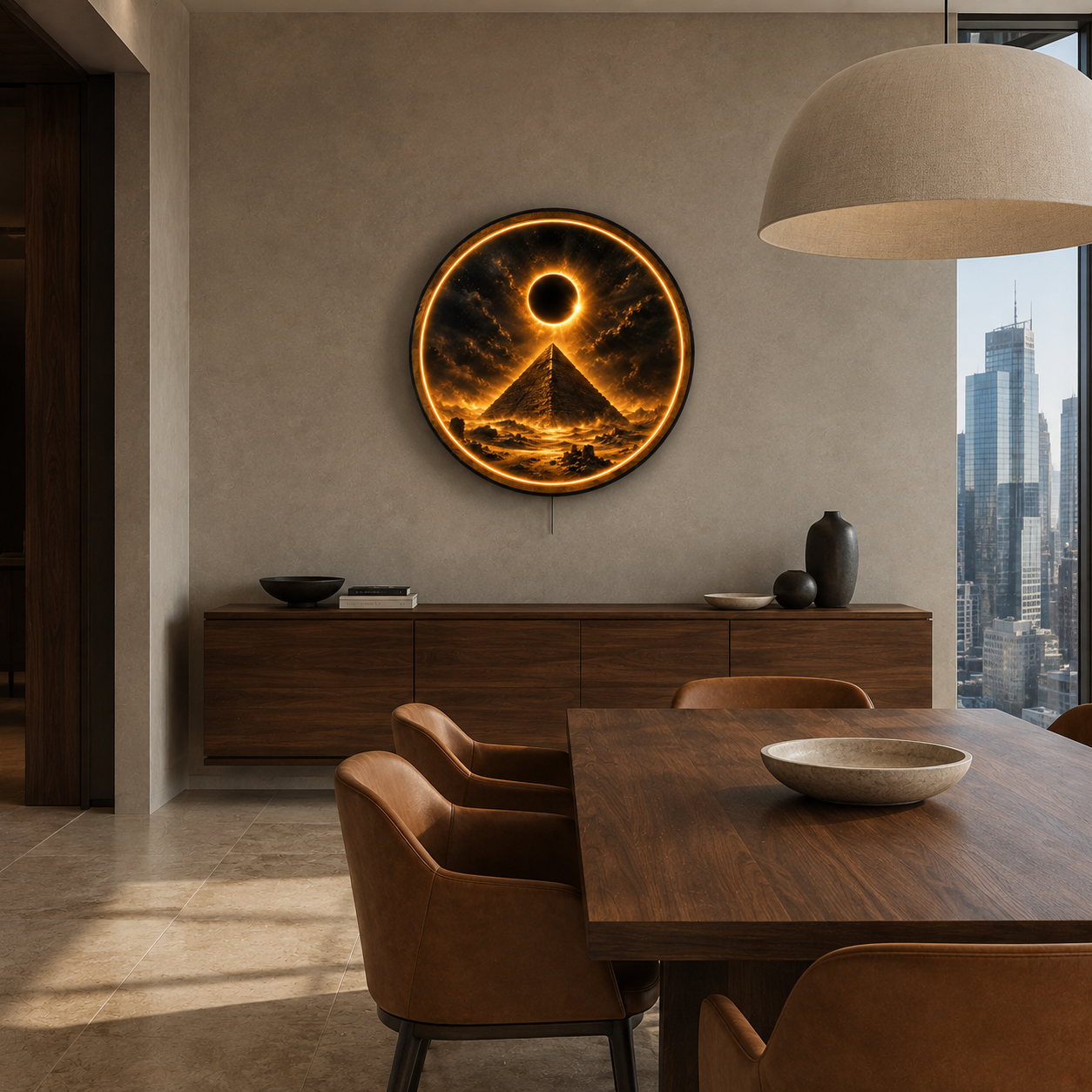 Solar Eclipse Pyramid LED Wall Art – Ancient Egyptian Illuminated Wall Decor