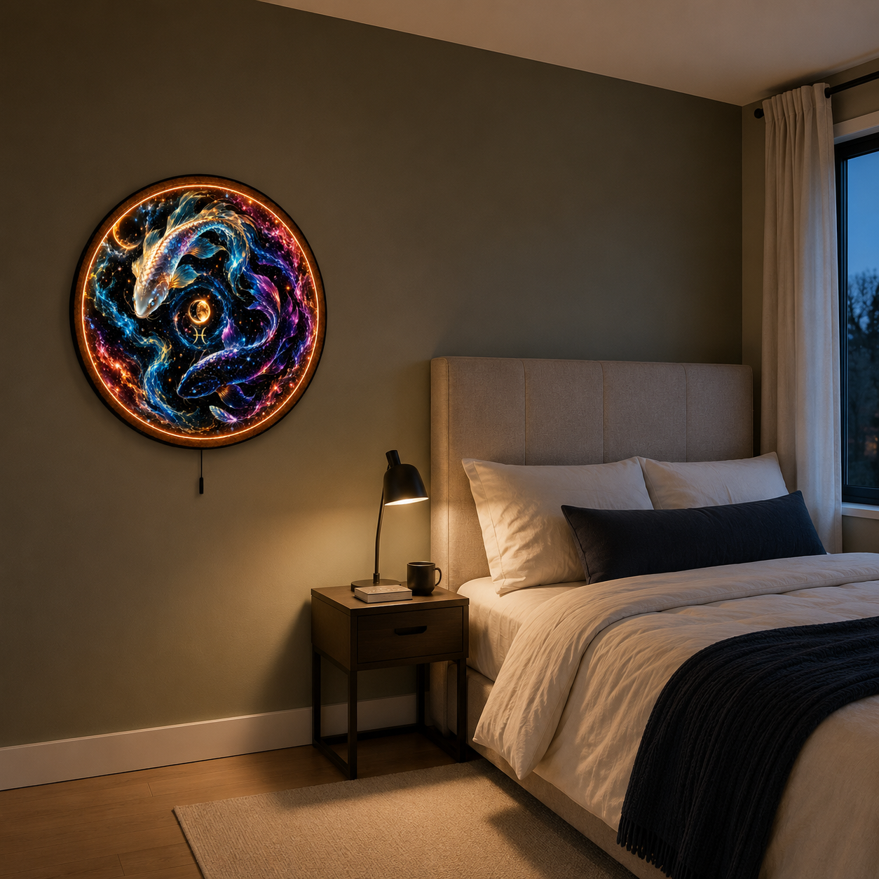 Astral Tide Koi Fish LED Wall Art – Cosmic Yin Yang Decor