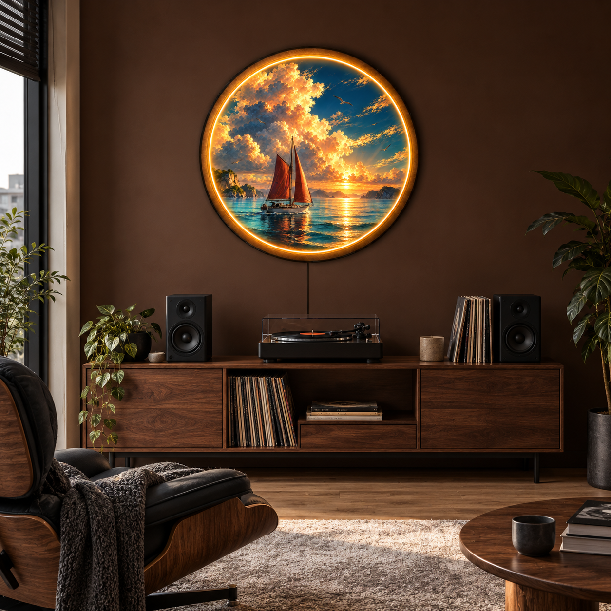 Sunset Sailboat LED Wall Art – Coastal Ocean Lighted Decor
