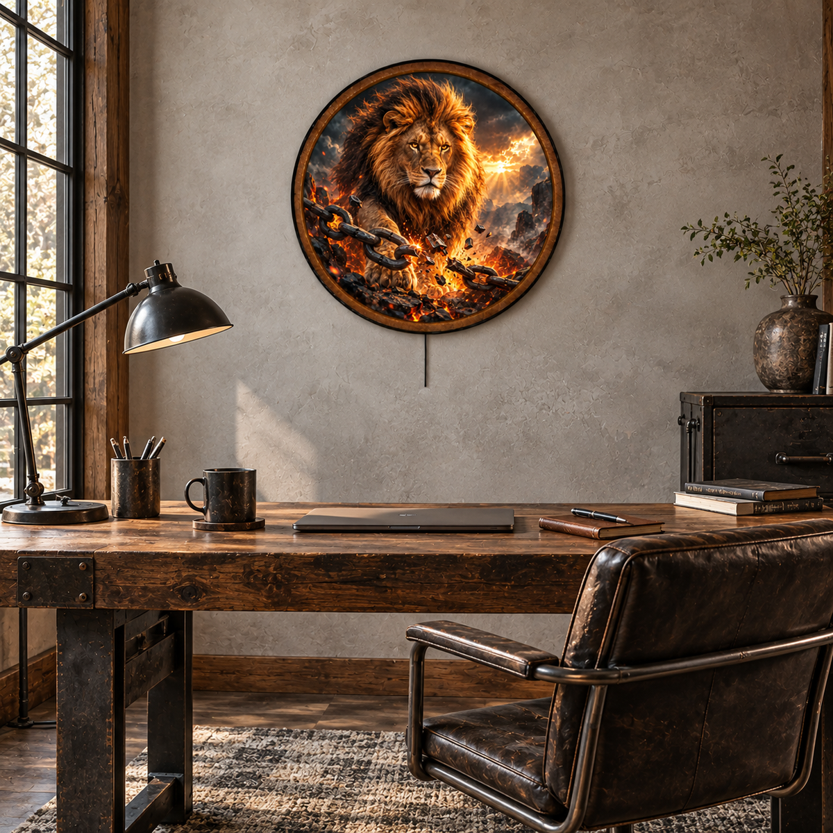 Handcrafted Break Every Chain Lion LED Wall Art
