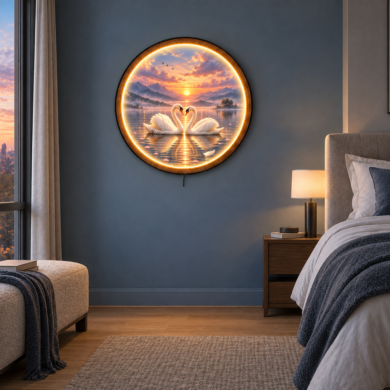 Eternal Horizon LED Wall Art – Romantic Lake &amp; Love Decor
