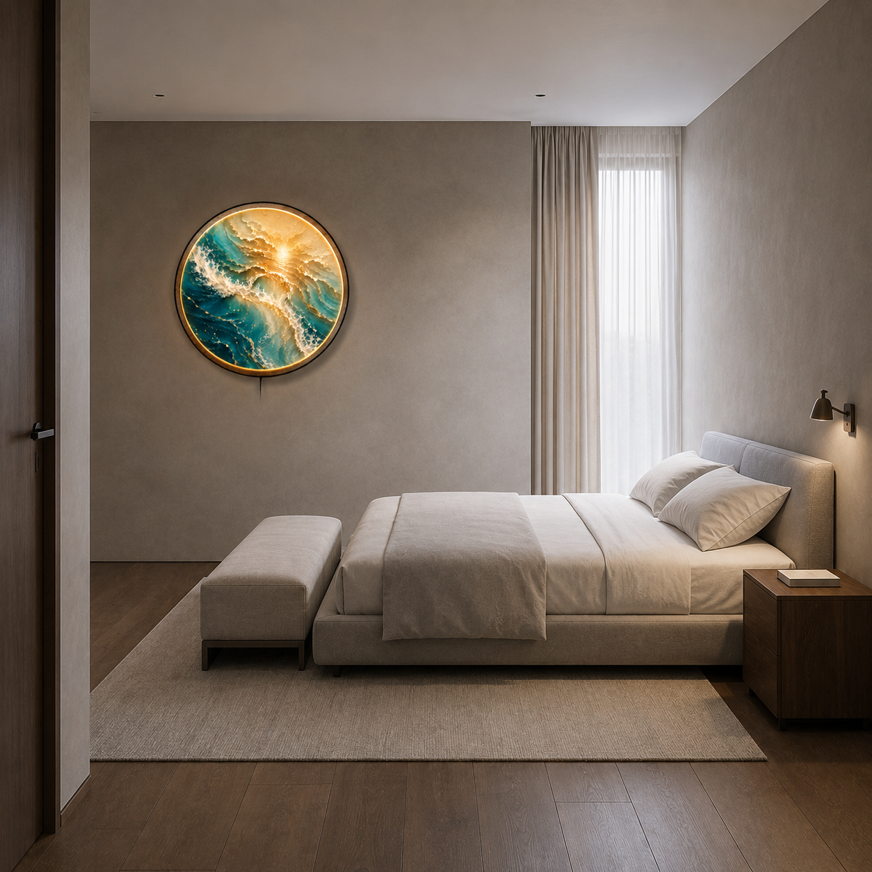 Golden Tide LED Wall Art – Illuminated Ocean & Coastal Wall Decor