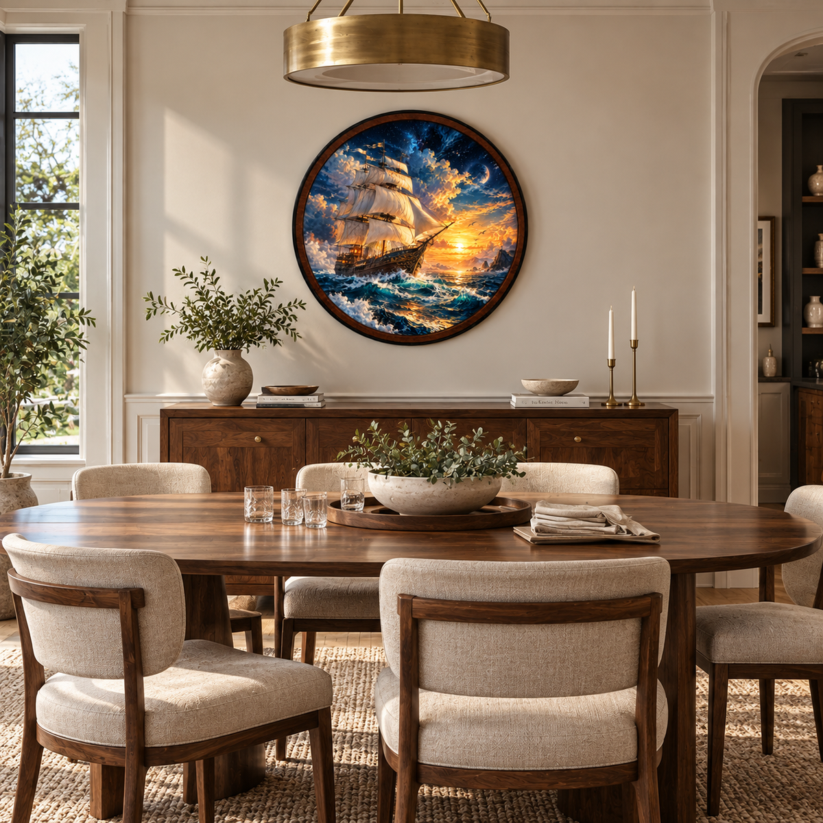 Majestic Sailing Ship, Ocean Sunset & Nautical – Handcrafted LED Wall Art