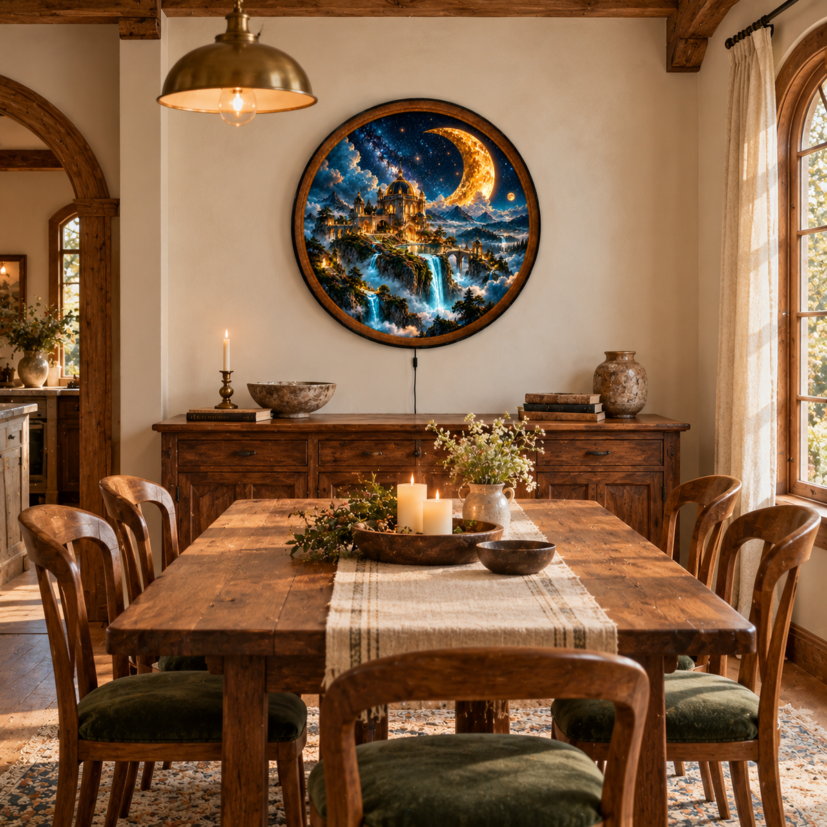 Celestial Moon Palace – Handcrafted LED Wall Art
