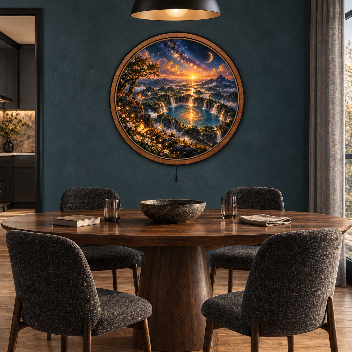 Celestial Falls – Golden Galaxy Mountain LED Wall Art