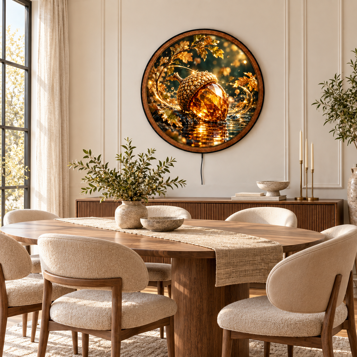 Golden Crystal Acorn LED Wall Art – Enchanted Autumn Decor