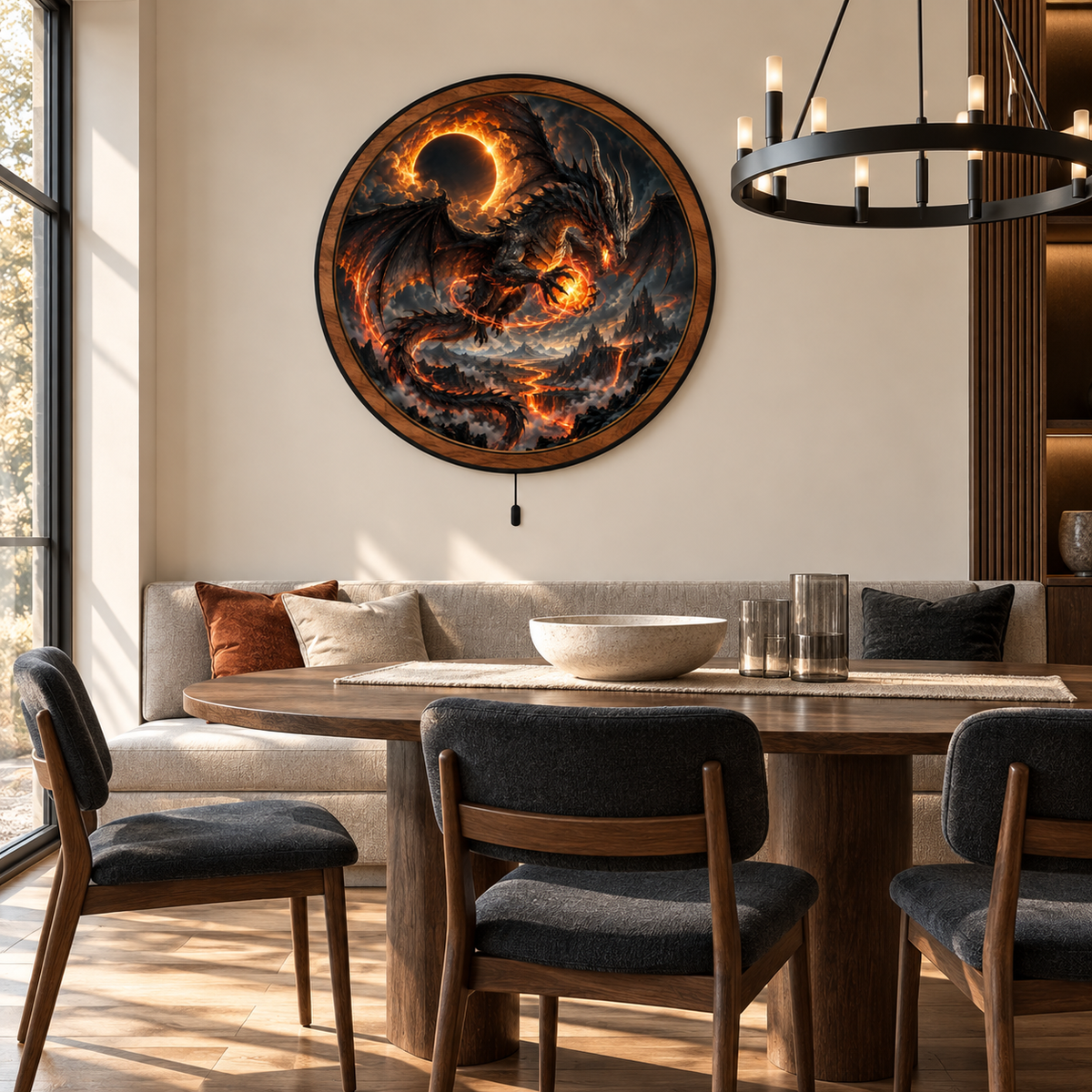 Infernal Eclipse Dragon – Dark Fantasy LED Wall Art