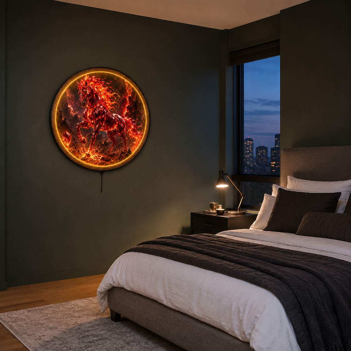 Ruby Tempest Crystal Horse LED Wall Art – Fiery Stallion Decor