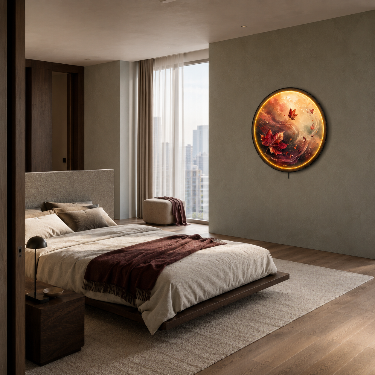Autumn Whisper LED Wall Art – Illuminated Maple Leaf Wall Decor