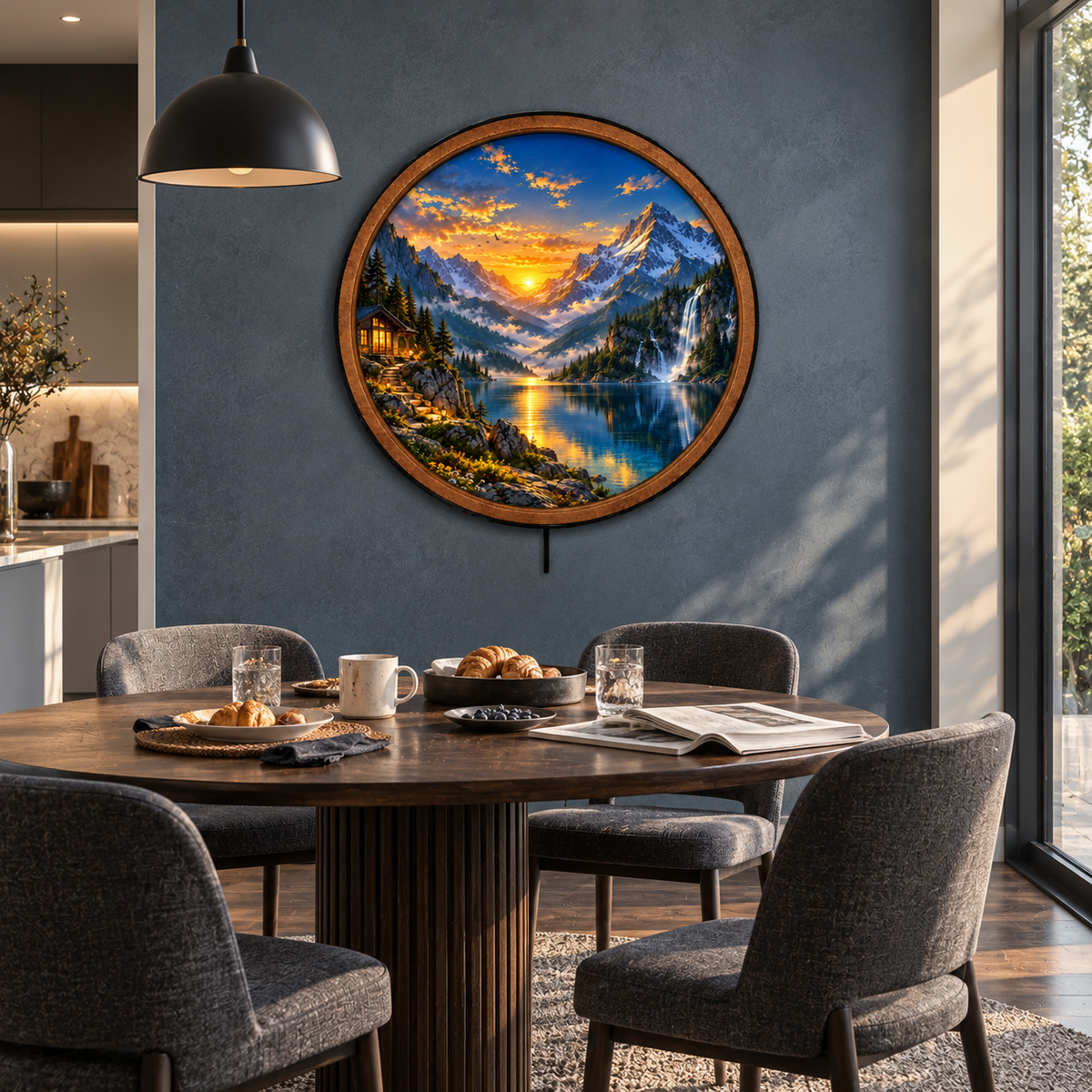 Alpine Golden Passage LED Wall Art – Mountain Lake Retreat