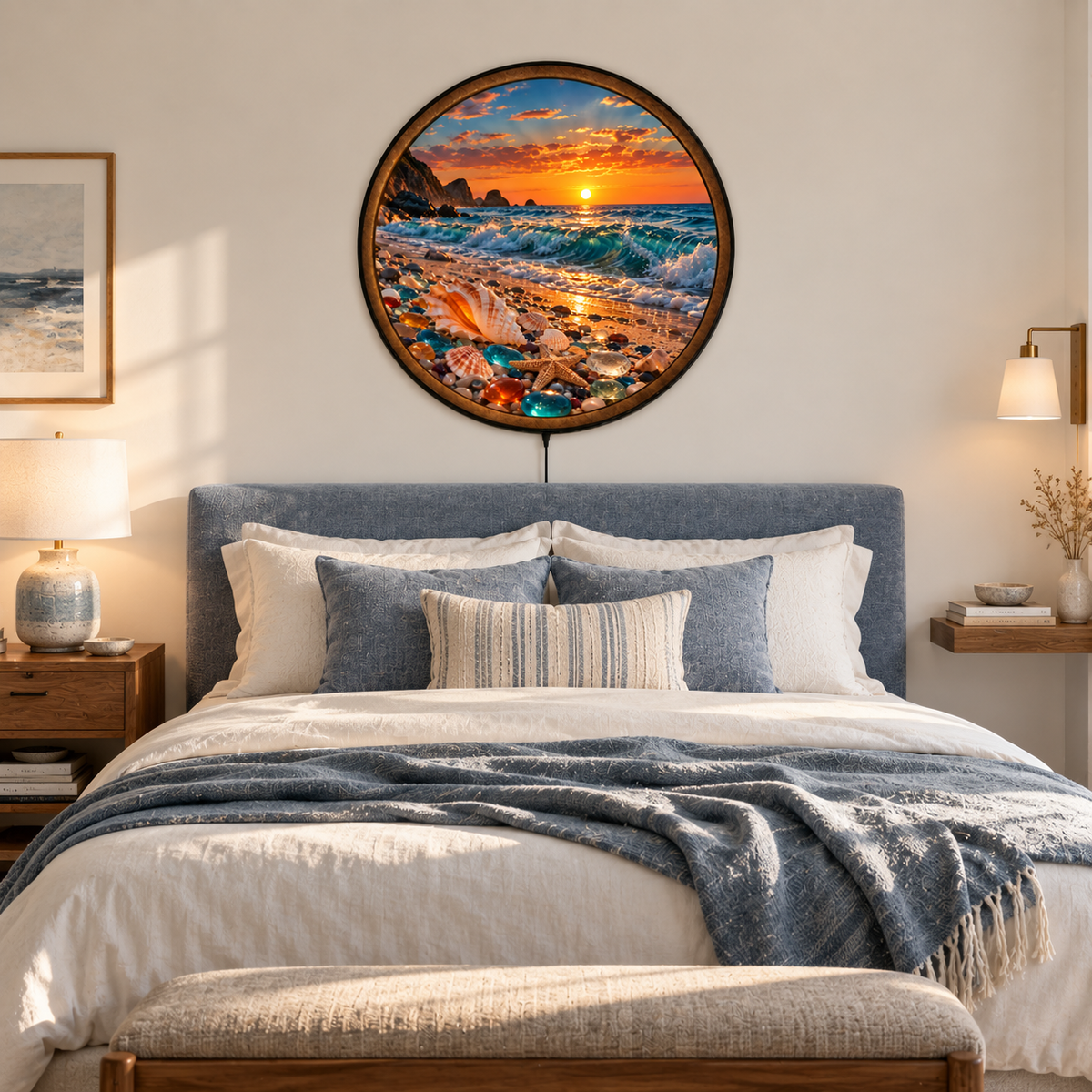 Seashell Sunset – Golden Shore LED Wall Art