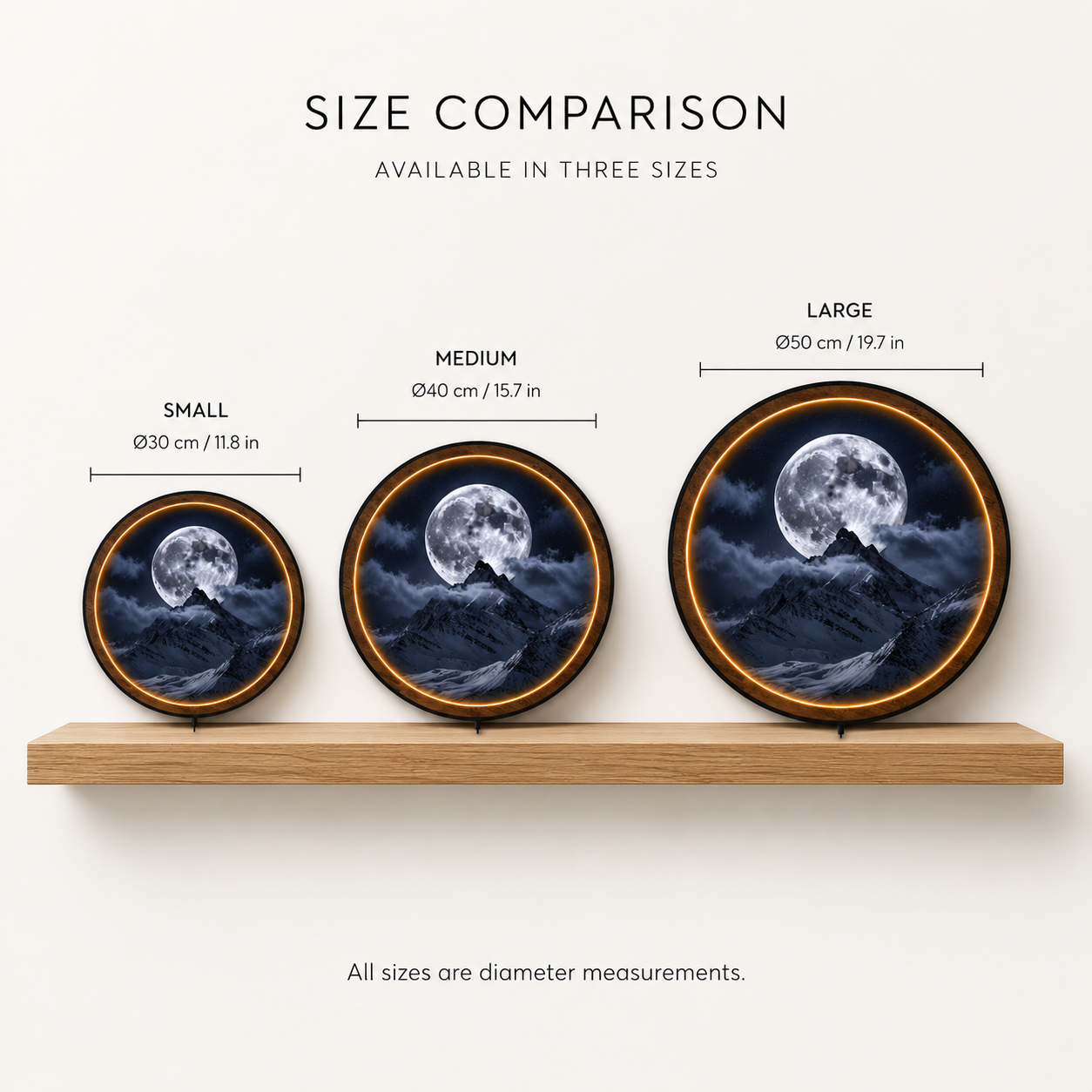 Moon & Snow Mountain Night Sky Print -Circular LED Wall Decor Light - Remote Control
