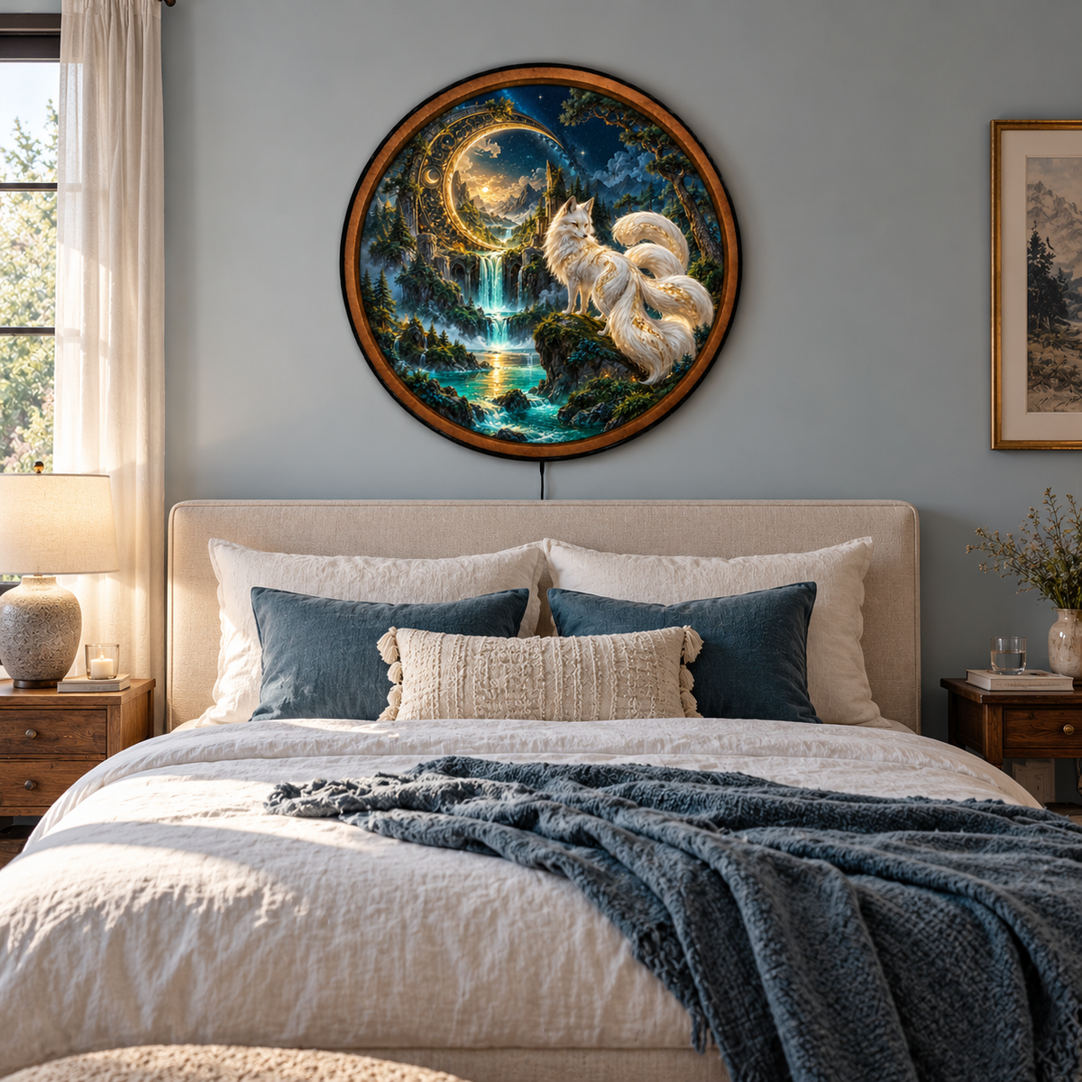 Celestial Fox LED Wall Art – Golden Moon Fantasy Decor