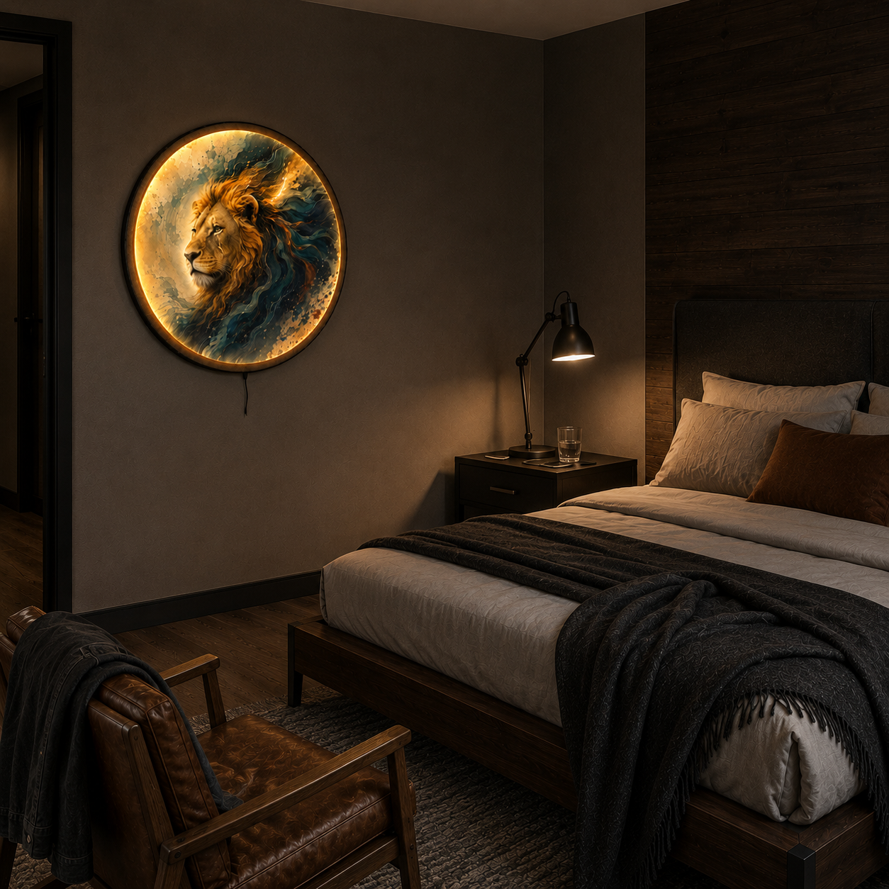 Majestic Lion LED Wall Art – Golden Mane Modern Wildlife Decor