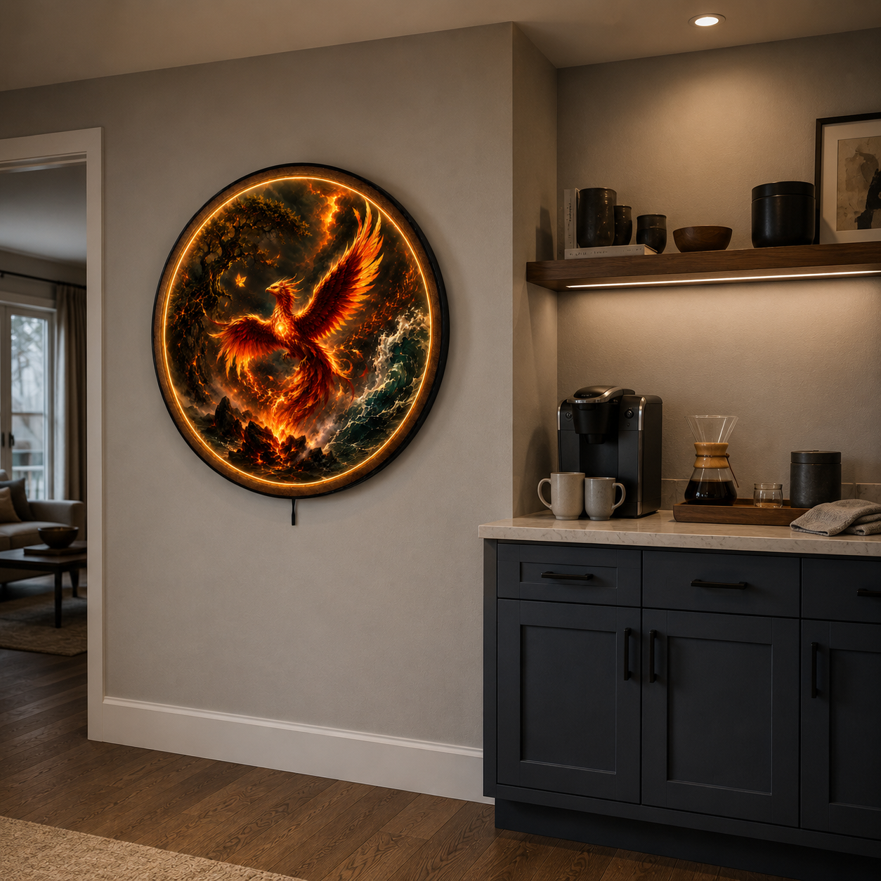 Phoenix Rising LED Wall Art – Fire & Ocean Fantasy Decor