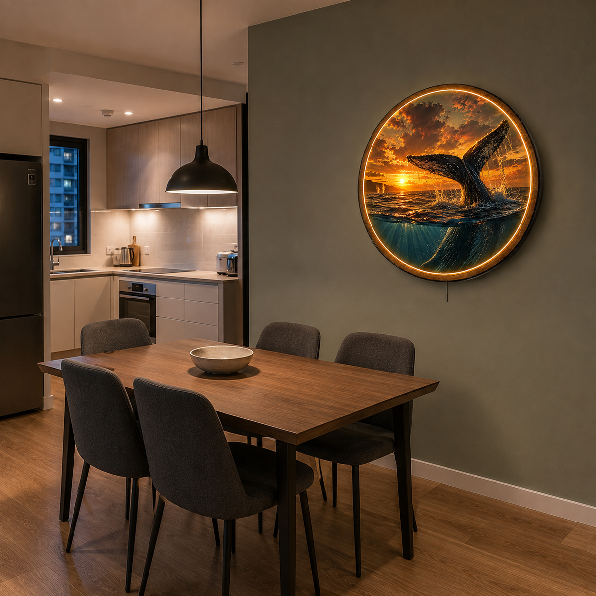 Last Light Whale LED Wall Art – Ocean Sunset Coastal Decor