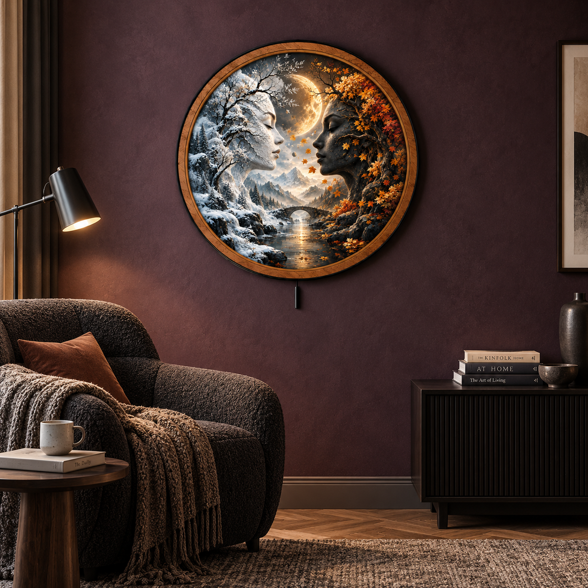 Seasons in Harmony LED Wall Art – Winter & Autumn Moon Decor