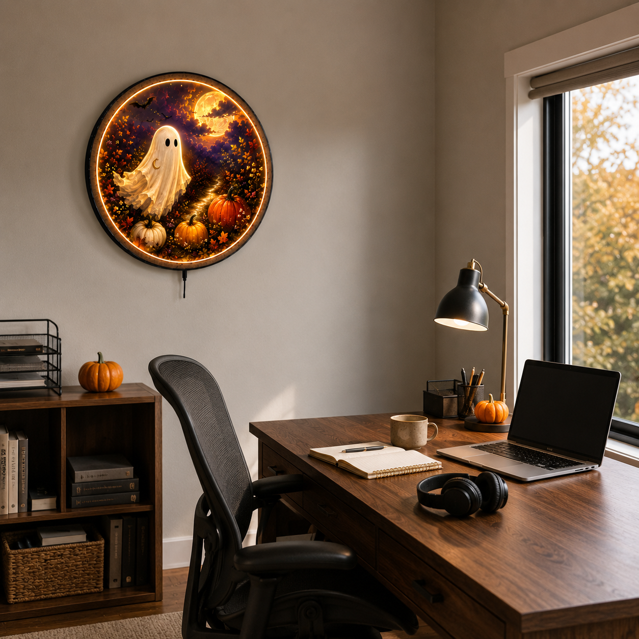 Moonlit Little Ghost LED Wall Art – Cute Halloween Decor
