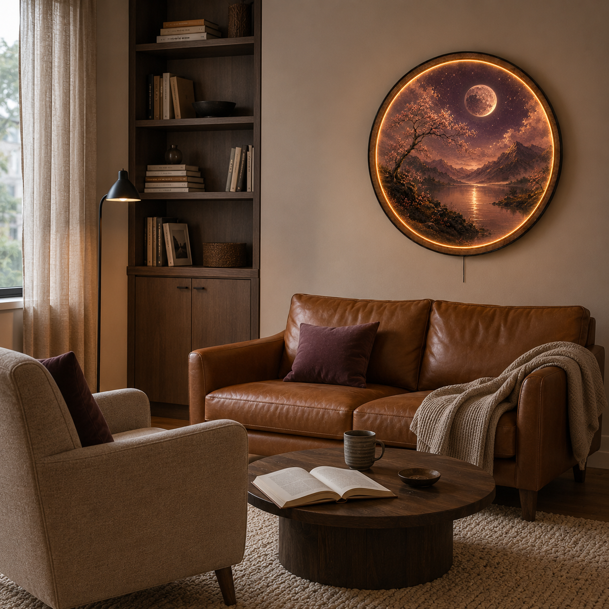 Moonlit Cherry Blossom LED Wall Art – Mountain Lake Decor