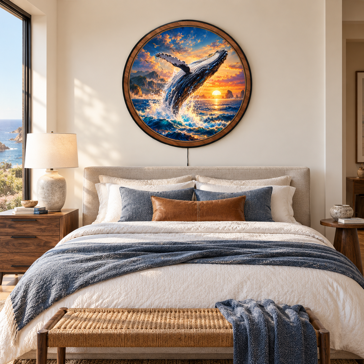Ocean Giant – Breaching Whale Sunset LED Wall Art