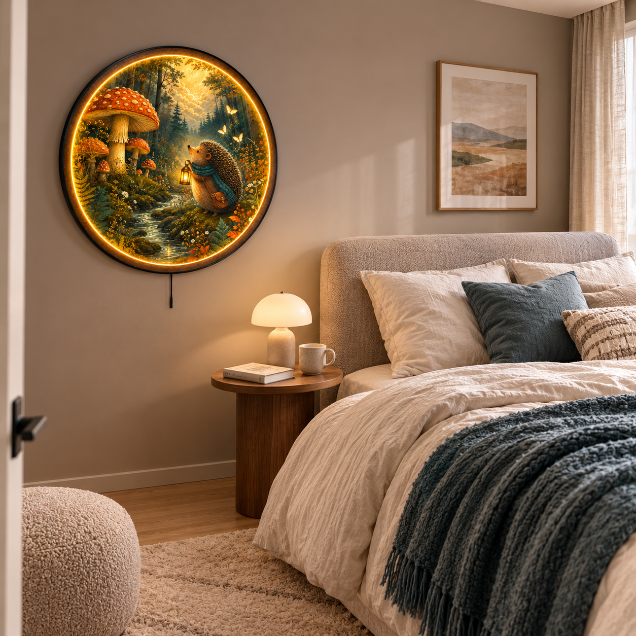 Woodland Wanderer Hedgehog LED Wall Art – Forest Nursery Decor