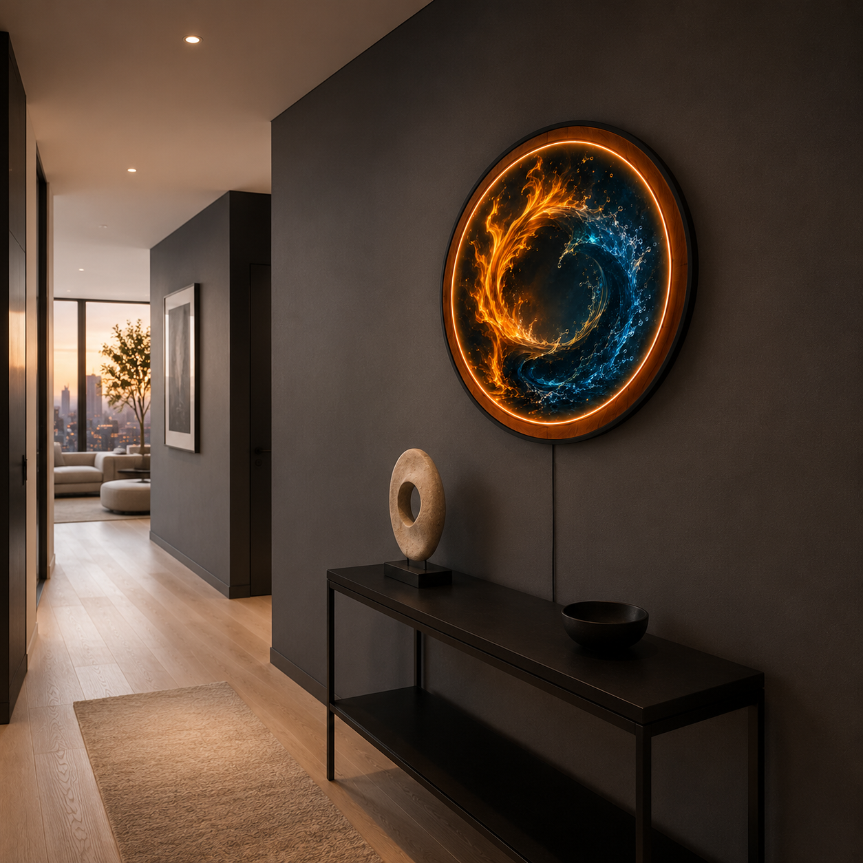 Elemental Yin Yang LED Wall Art | Fire & Water Energy Decor