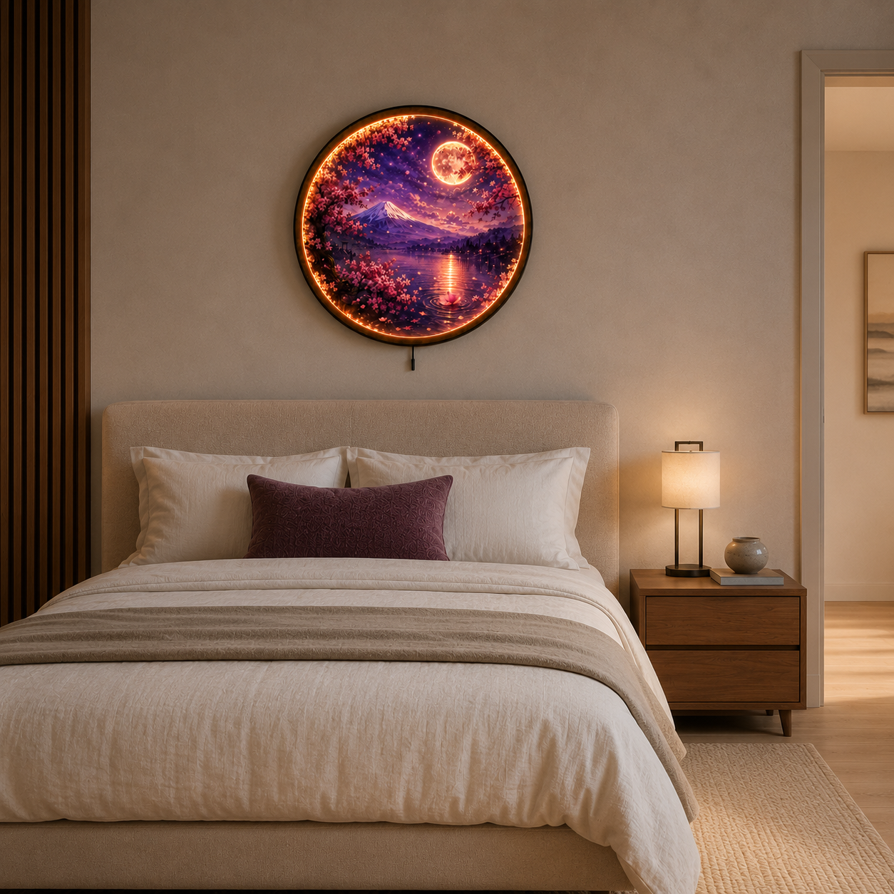 Sakura Moon LED Wall Art – Blossom Serenity Japanese Decor