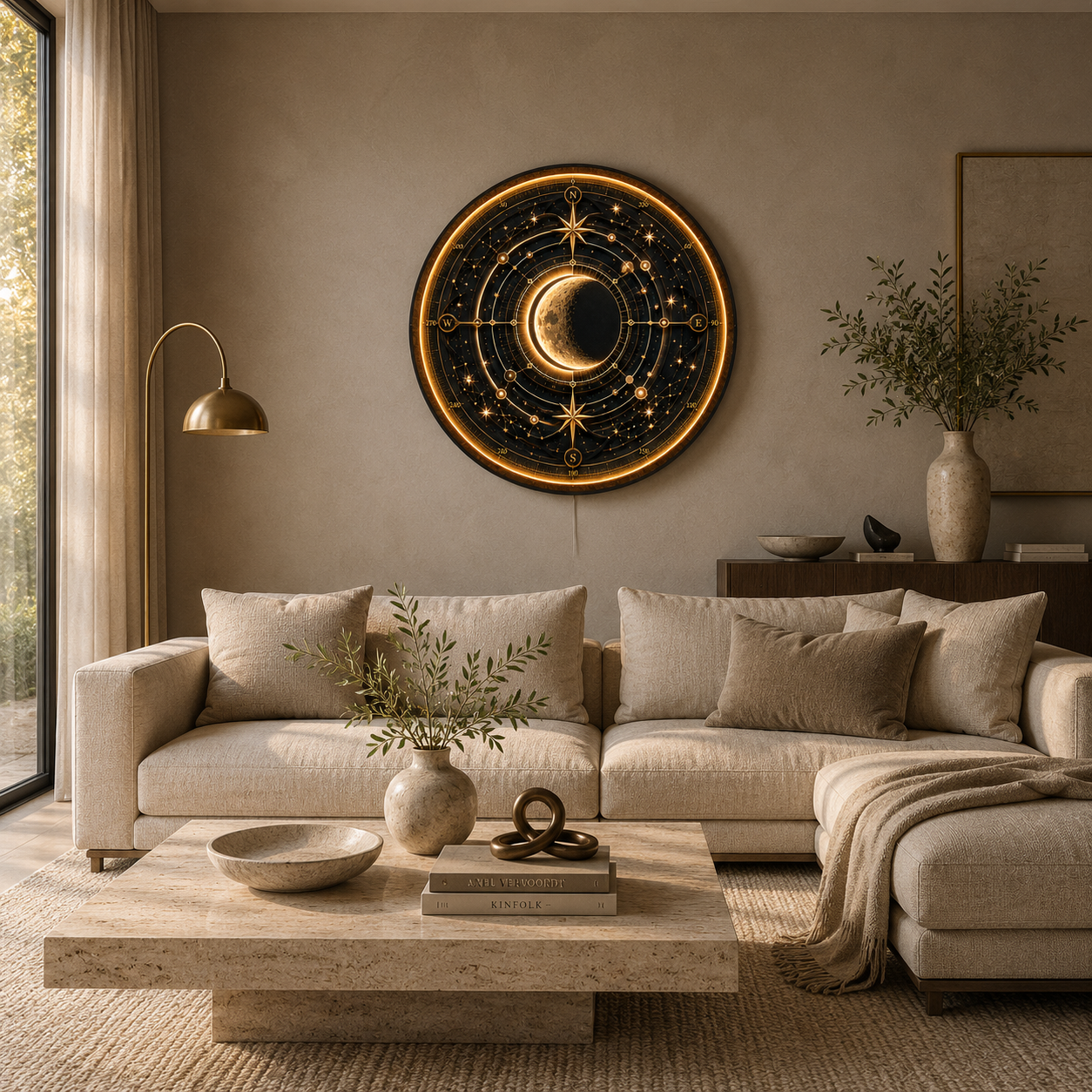 Celestial Compass Moon LED Wall Art – Illuminated Astronomical Decor